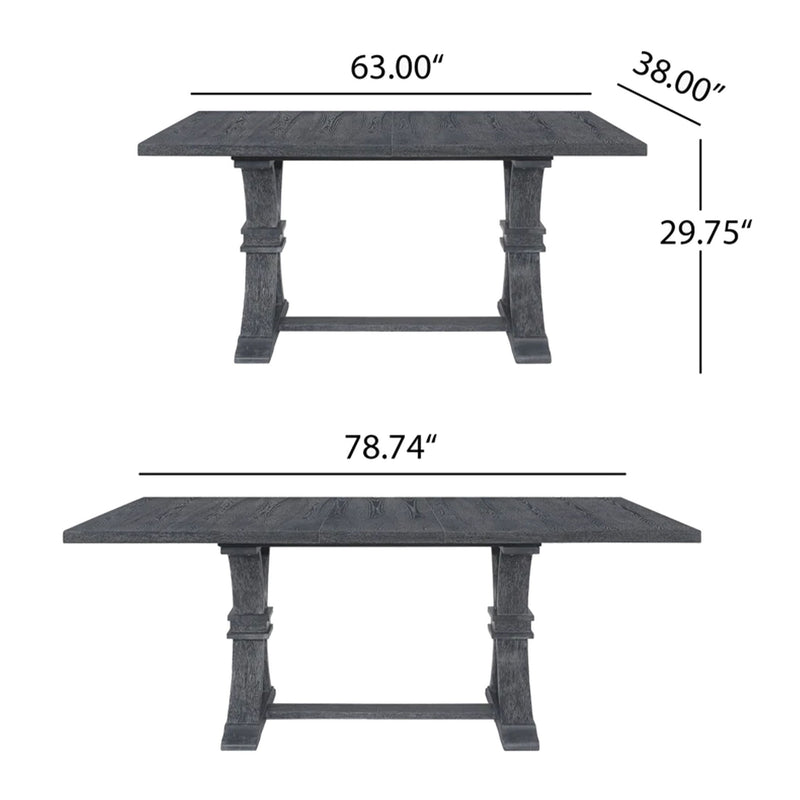 Rustic gray Devingo extendable dining table by Noble House, showing its sleek design and extendable features for versatile dining space.