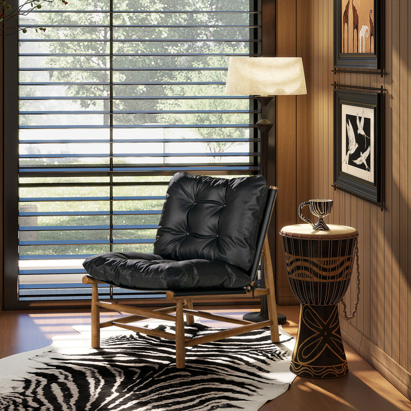 Oxford Leather Mid-Century Modern Accent Chair - Noir Black - R&R Furniture Gallery (Fountain Valley, CA)