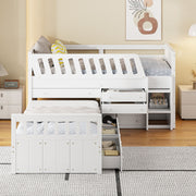DreamHaus loft platform bed with 7 drawers, full guardrails, and modern L-shape design for space-saving bedroom storage.
