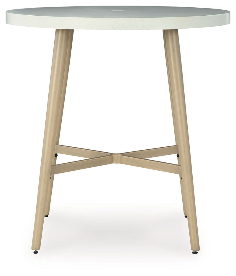 Seton Creek - Round Bar Table With Umbrella Option - Beige - R&R Furniture Gallery (Fountain Valley, CA)