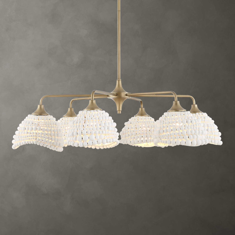 White 6-light beaded pendant light from Biddeford by Uttermost, showcasing intricate beaded design and pendant lighting style.