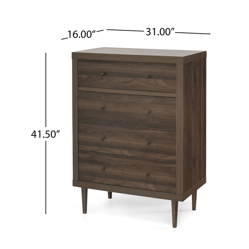 Farhart - Mid Century Modern 4 Drawer Dresser - Walnut - R&R Furniture Gallery (Fountain Valley, CA)