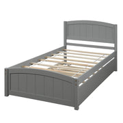 DreamHaus platform bed with headboard, footboard, and wooden slat support, showcasing a modern bedroom setup.