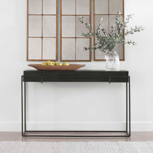 Modern Uttermost Telone console table with sleek design, wood surface, and metal legs, ideal for entryways or living rooms.