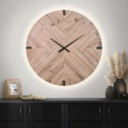 Large round 8th Street wall clock with a brown finish, oversized design, and clear clock face for home or office decor.