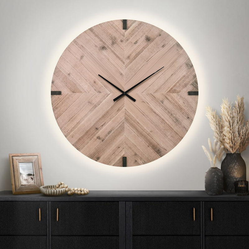 Large round 8th Street wall clock with a brown finish, oversized design, and clear clock face for home or office decor.