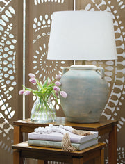 Shawburg - Terracotta Table Lamp - Antique Green - R&R Furniture Gallery (Fountain Valley, CA)