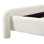 Artistry At Home upholstered platform bed frame with curved headboard and wood slats support, modern bedroom furniture.