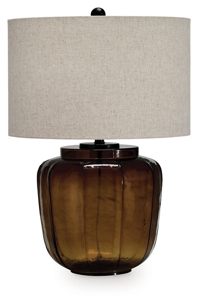 Bainmore - Glass Table Lamp - Amber - R&R Furniture Gallery (Fountain Valley, CA)