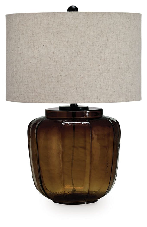 Bainmore - Glass Table Lamp - Amber - R&R Furniture Gallery (Fountain Valley, CA)