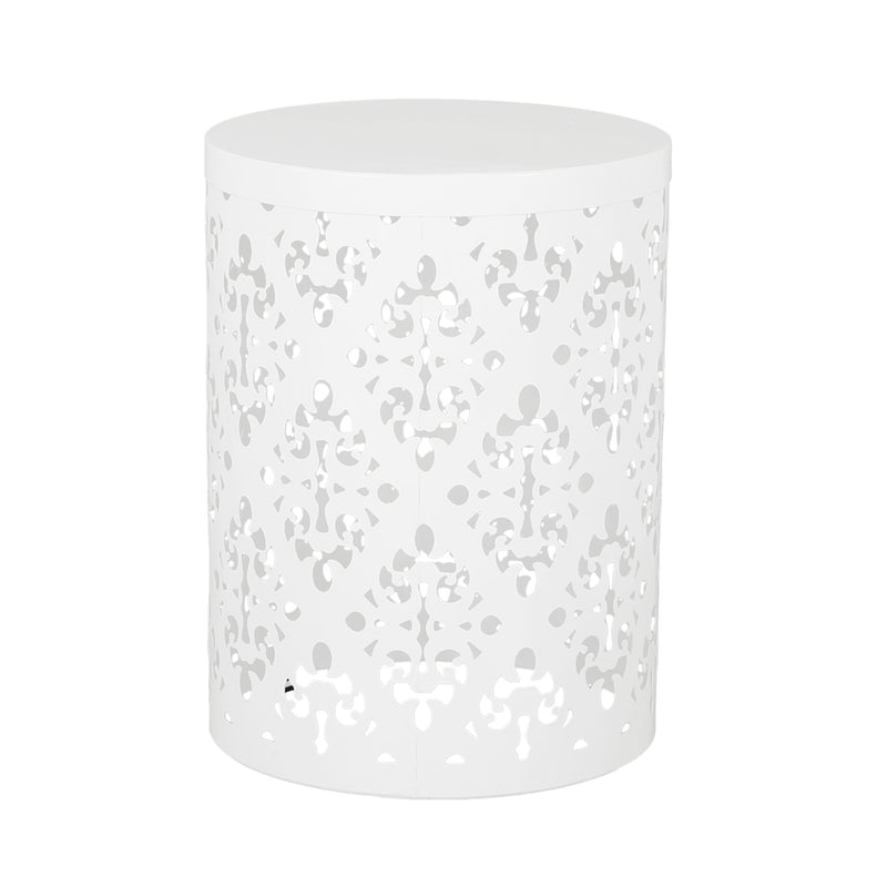 Modern outdoor metal end table by Noble House with a sleek, contemporary design suitable for patio or garden spaces.