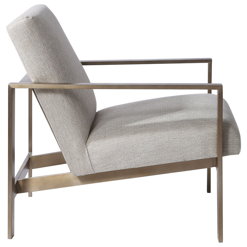 Contemporary beige accent arm chair by Uttermost with clean lines and plush upholstery, ideal for modern living spaces.