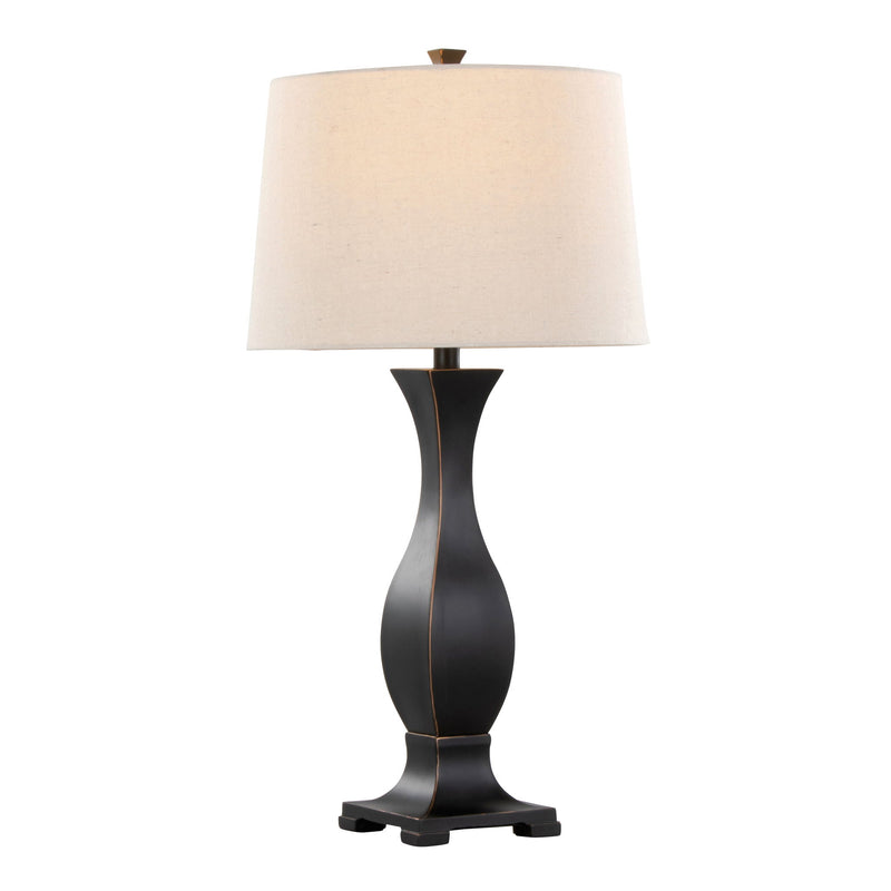 Lumi Source Riley contemporary table lamp set with oil rubbed bronze finish and oat-colored fabric shades, two decorative lamps.