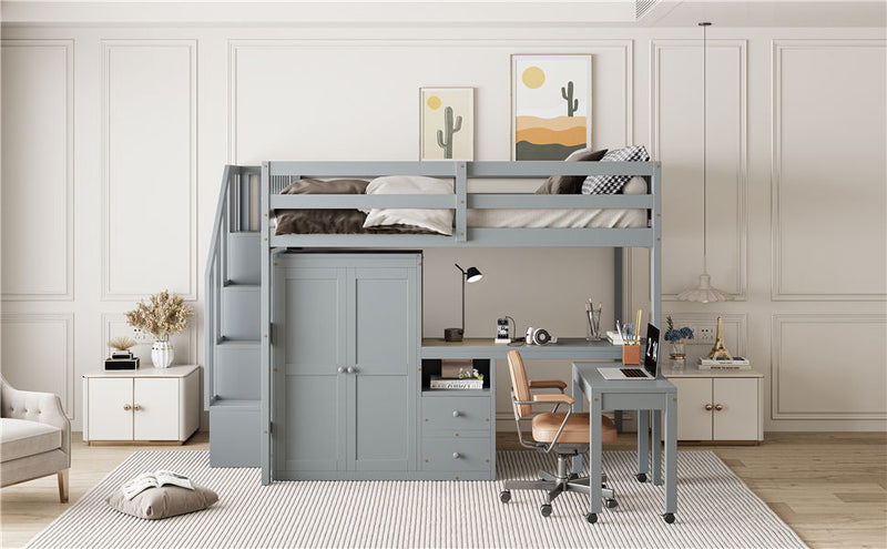 Loft Bed With Stairs, Bookshelf, Drawers, Desk & Wardrobe, Space Saving Multifunctional Furniture - R&R Furniture Gallery (Fountain Valley, CA)