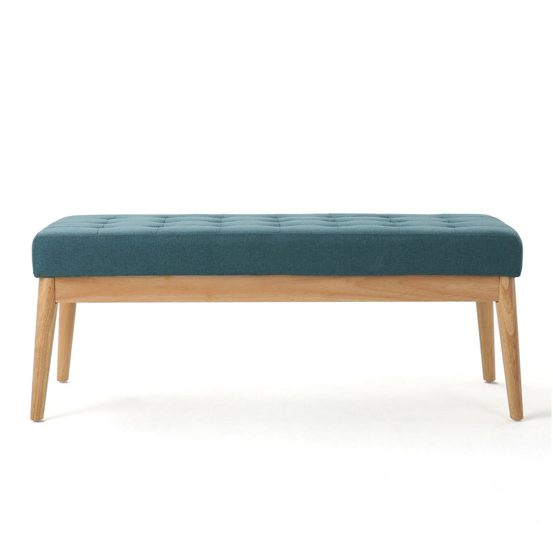 Vibratory - Button Tufted Upholstered Ottoman With Splayed Wooden Legs - Teal / Natural - R&R Furniture Gallery (Fountain Valley, CA)