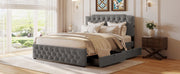 Upholstered Platform Bed With 2 Drawers And 2 Sets Of USB Ports On Each Side, Fabric - R&R Furniture Gallery (Fountain Valley, CA)