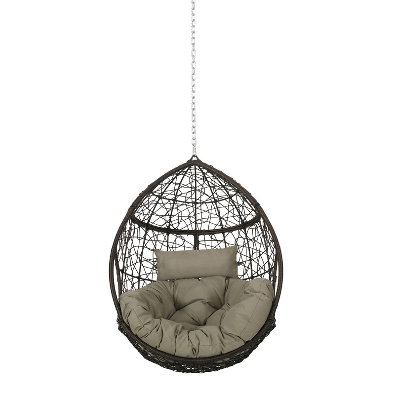 Noble House teardrop hanging chair with 8ft chain, featuring a cozy, rounded design perfect for indoor or outdoor relaxation.
