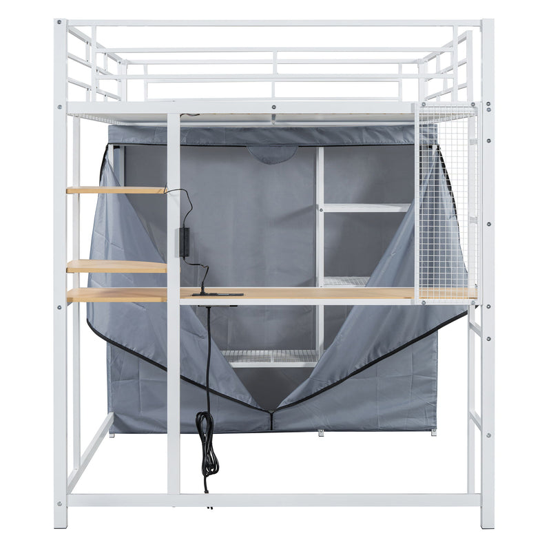 Loft Bed With Desk, Shelves, Power Outlet, LED Light And Wardrobe - R&R Furniture Gallery (Fountain Valley, CA)