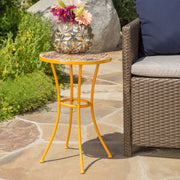 Noble House outdoor side table with yellow tile mosaic tabletop, featuring a sturdy frame and vibrant, decorative surface.