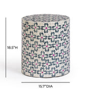 Lorna - Capiz Shell Motif Stool - Aqua Floral - R&R Furniture Gallery (Fountain Valley, CA)