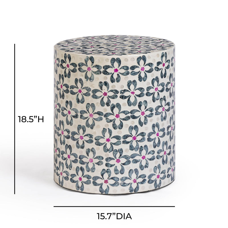 Lorna - Capiz Shell Motif Stool - Aqua Floral - R&R Furniture Gallery (Fountain Valley, CA)