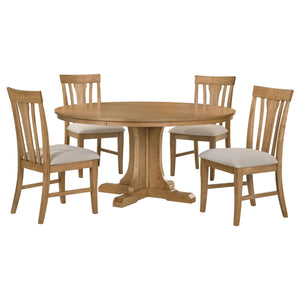 Hartville 5-piece Round Dining Table Set Natural Light Brown