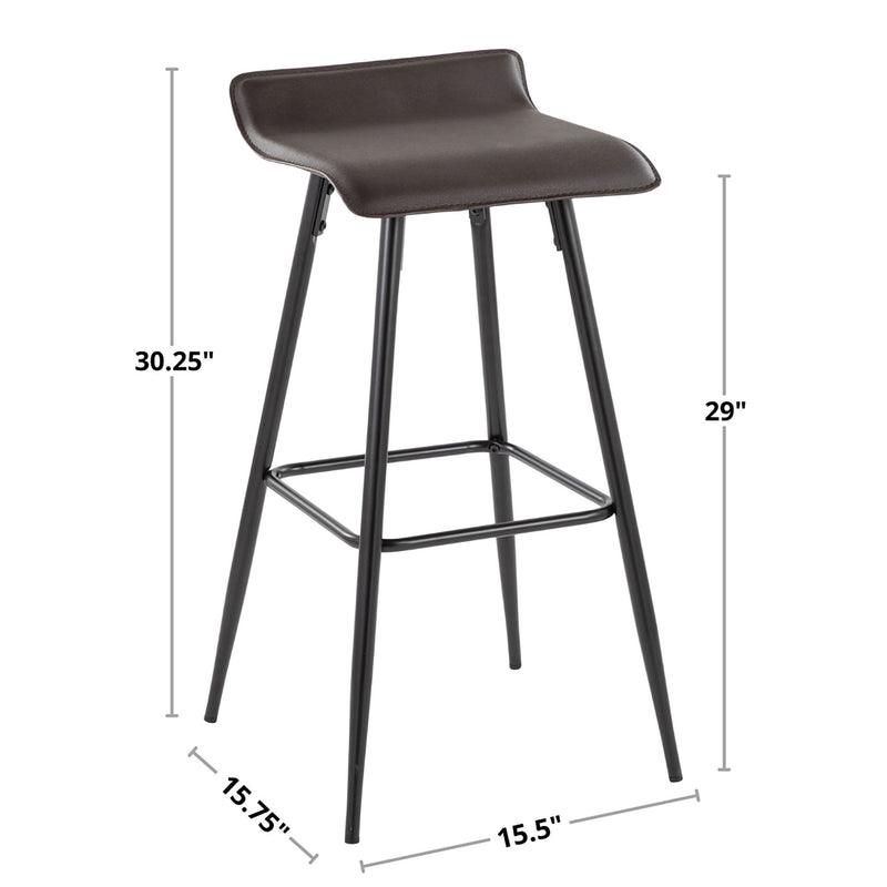 Pair of Lumi Source Ale contemporary fixed height bar stools with sleek design and wooden legs, set of 2 for modern kitchen or bar.