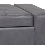 Contemporary large storage ottoman by Simpli-Home with soft fabric upholstery and spacious interior for extra storage.