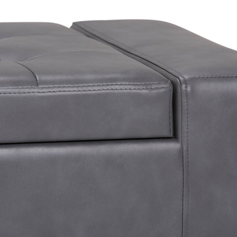 Contemporary large storage ottoman by Simpli-Home with soft fabric upholstery and spacious interior for extra storage.