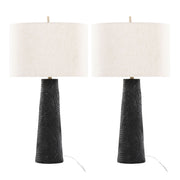 Set of two Lumi Source Kona contemporary table lamps with matte black bases, modern brass accents, and natural shades.