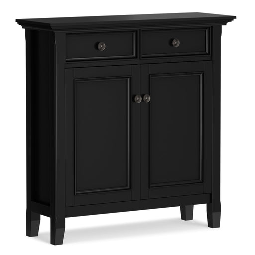 Simpli-Home Amherst storage cabinet, accent furniture with wood finish, featuring multiple drawers and spacious interior.