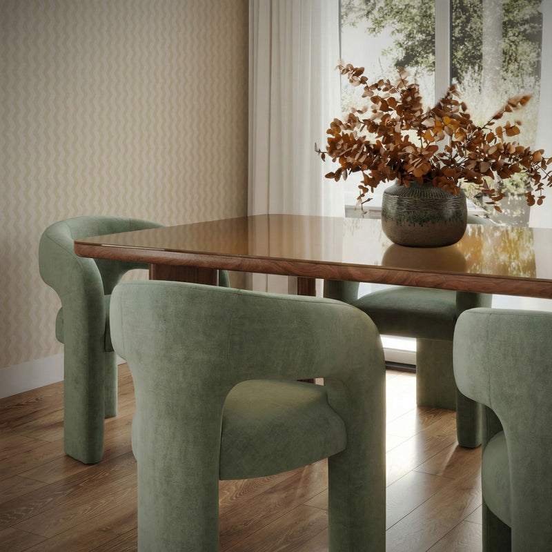 TOV Furniture Malone arm dining chair with wooden legs and upholstered seat, modern design for stylish dining rooms.