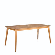 Outdoor teak dining table with sturdy frame by Noble House, designed for outdoor patio or garden dining.