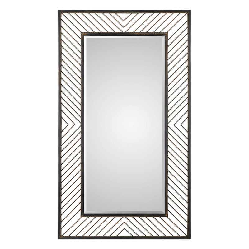 Uttermost Karel Chevron Wall Mirror in black with geometric chevron design, modern accent piece for wall decor.