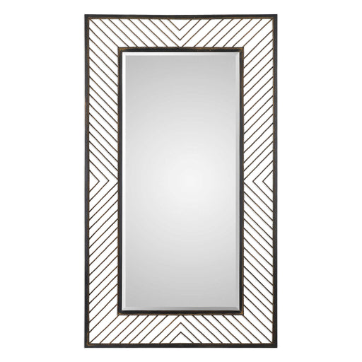 Uttermost Karel Chevron Wall Mirror in black with geometric chevron design, modern accent piece for wall decor.