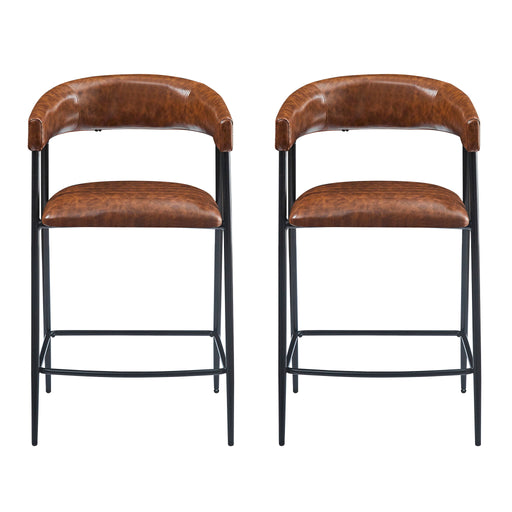 Counter Stools (Set of 2), Upholstered Counter Stools With Iron Frame, Backrest, Footrest, Arm Counter Stools For Home Bar, Kitchen Counter - Brown - R&R Furniture Gallery (Fountain Valley, CA)