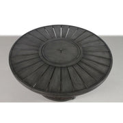 Brown Cassara Resort propane outdoor fire pit table by LSI Patio Furniture with a modern, round design and built-in flame feature.