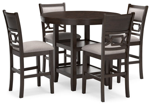 Signature Design by Ashley Langwest 5-piece brown dining room counter table set with matching chairs.
