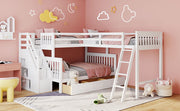 Solid L Shaped Bunk Bed With 3 Drawers, Ladder And Staircase - R&R Furniture Gallery (Fountain Valley, CA)