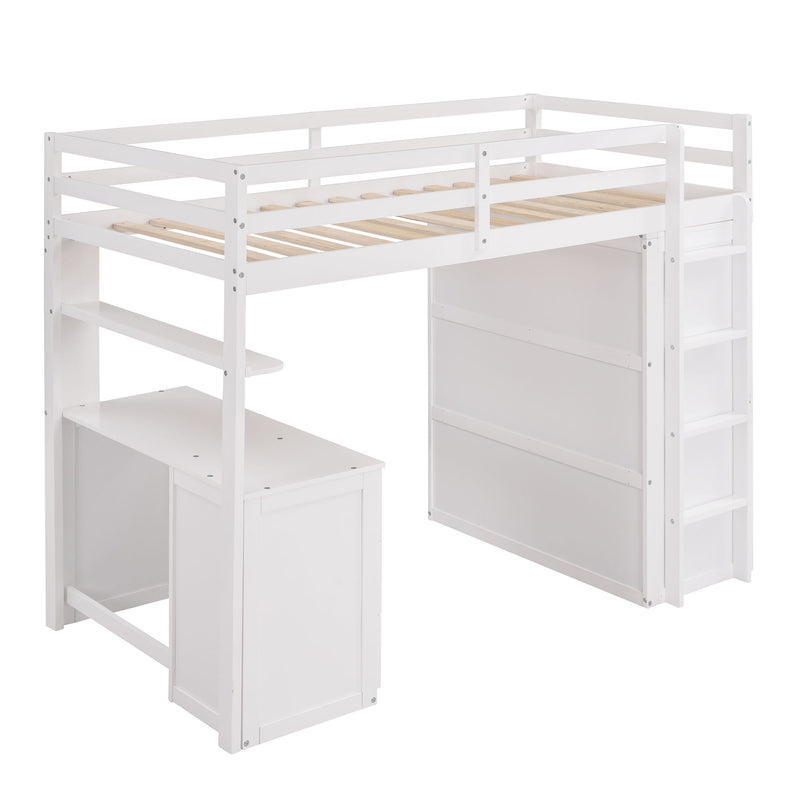 DreamHaus loft bed with built-in drawers, desk, and wardrobe, featuring a sturdy frame and space-saving design for bedrooms.
