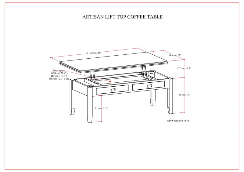 Artisan - Lift Top Coffee Table - Russet Brown - R&R Furniture Gallery (Fountain Valley, CA)