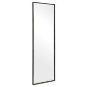 Black Callan Leaner Mirror by Uttermost, sleek full-length dressing mirror with a modern design and sturdy frame.