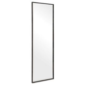 Black Callan Leaner Mirror by Uttermost, sleek full-length dressing mirror with a modern design and sturdy frame.