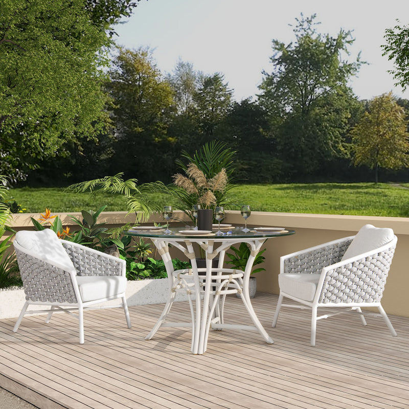 Rowan - Rope Barrel Back Patio Accent Arm Chair (Set of 2) - Optic White - R&R Furniture Gallery (Fountain Valley, CA)
