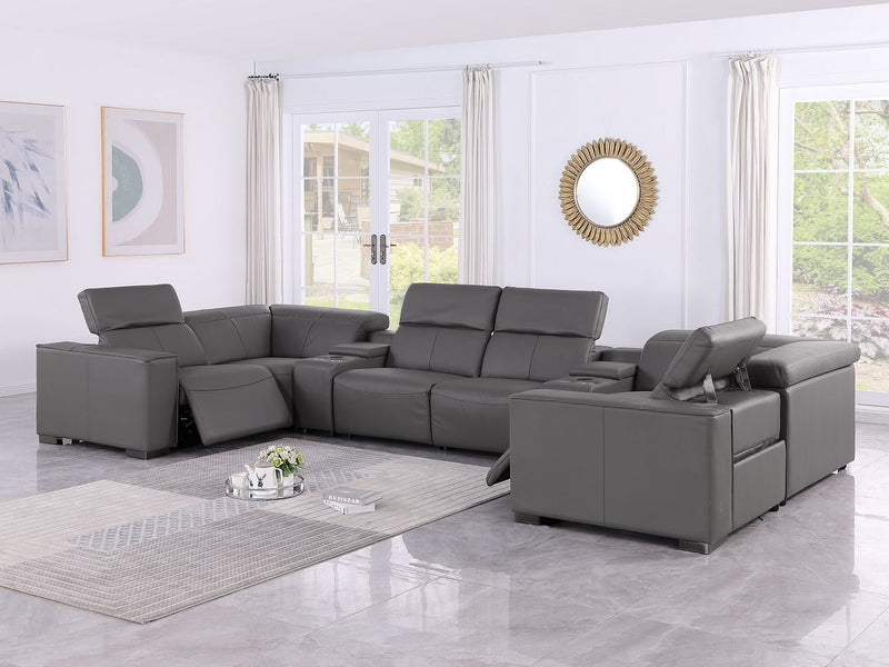 1208 - 8 Piece Modular Leather Sectional With 2 Power Recliners & Power Headrests