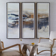 Set of three Horizon framed canvas art prints in graphite and pearl silver by Uttermost, modern wall decor for stylish interiors.