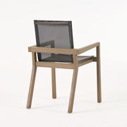 Set of two Noble House Belfast dining chairs with acacia wood frames and cushioned seats, showcasing modern, elegant design.