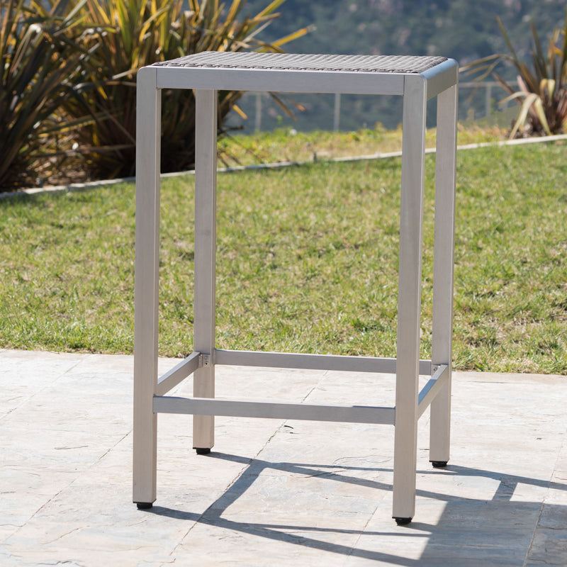 Outdoor 43" Aluminum Bar Table With Rattan Table Top - Gray / Silver - R&R Furniture Gallery (Fountain Valley, CA)