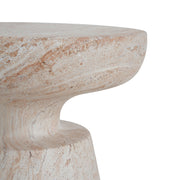 Noble House beige lightweight concrete side table with travertine top, suitable for outdoor and indoor use.