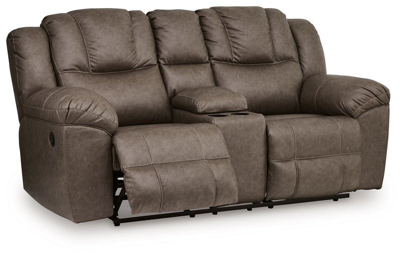 Lowilla - Double Reclining Loveseat With Console - Driftwood - R&R Furniture Gallery (Fountain Valley, CA)